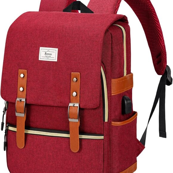 Vintage Laptop Backpack for Women Men,15.6 inch Bookbag Casual Daypack with USB - Picture 1 of 6